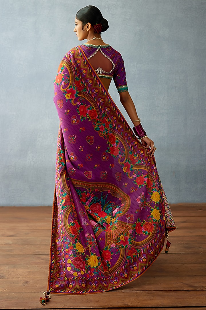 Purple Jeni Silk Digital Printed Party Wear Saree by TORANI at Pernia's Pop Up Shop