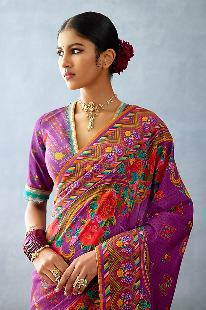 Purple Jeni Silk Digital Printed Party Wear Saree by TORANI at Pernia's Pop Up Shop