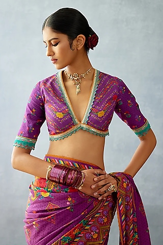 Purple Jeni Silk Embroidered Blouse by TORANI