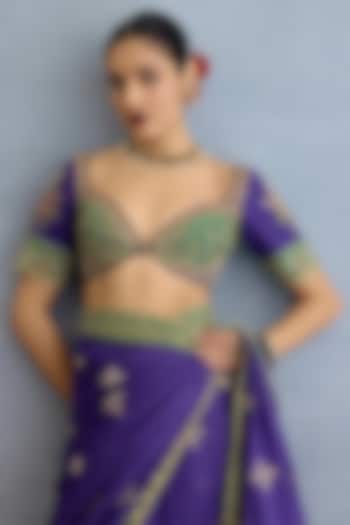 Purple & Green Jeni Silk Dabka Embroidered Blouse by Torani at Pernia's Pop Up Shop