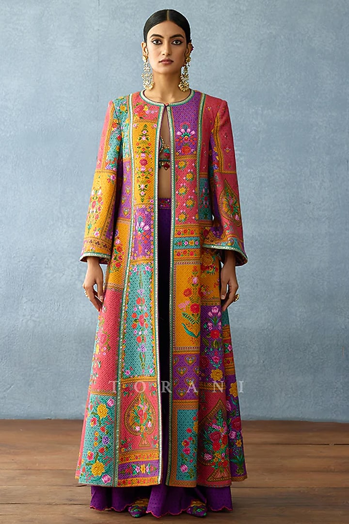Multi-Colored Cotton Jacquard Digital Printed Jacket Set by TORANI at Pernia's Pop Up Shop