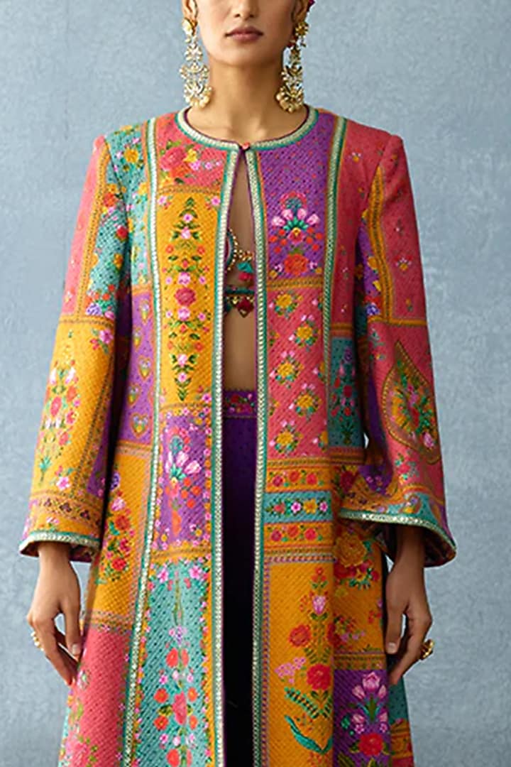 Multi-Colored Cotton Jacquard Digital Printed Jacket Set by TORANI at Pernia's Pop Up Shop