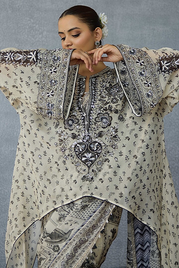 Black & White Pure Viscose Organza Digital Printed Blouse by TORANI at Pernia's Pop Up Shop