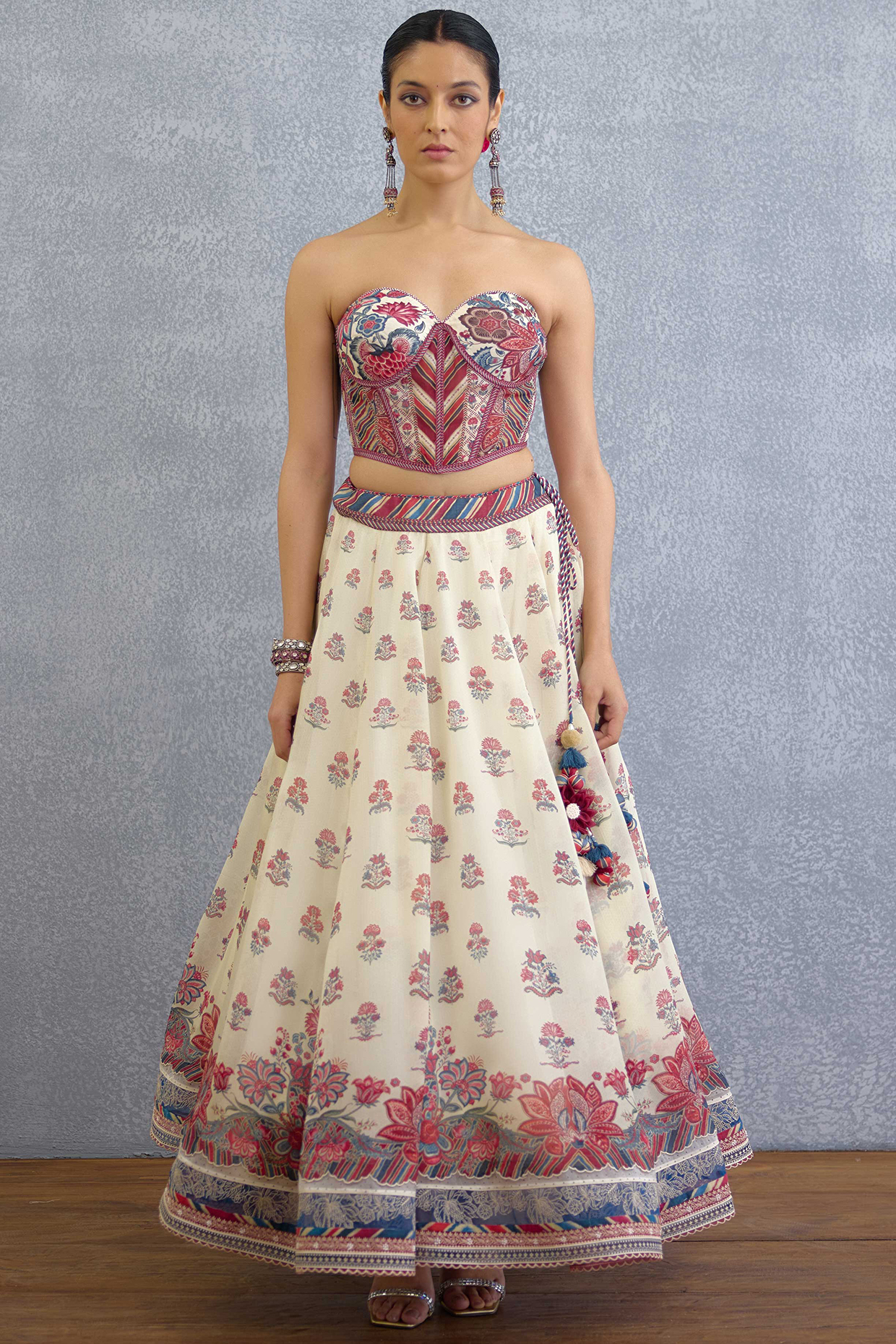 Multi-Colored Silk Crepe Organza Wedding Lehenga Set by TORANI at Pernia's Pop Up Shop