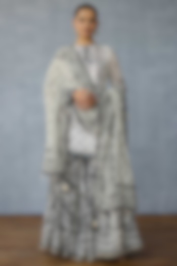 Black & White Georgette Digital Printed Wedding Sharara Set by TORANI at Pernia's Pop Up Shop
