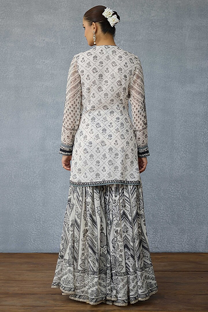Black & White Georgette Digital Printed Wedding Sharara Set by TORANI at Pernia's Pop Up Shop