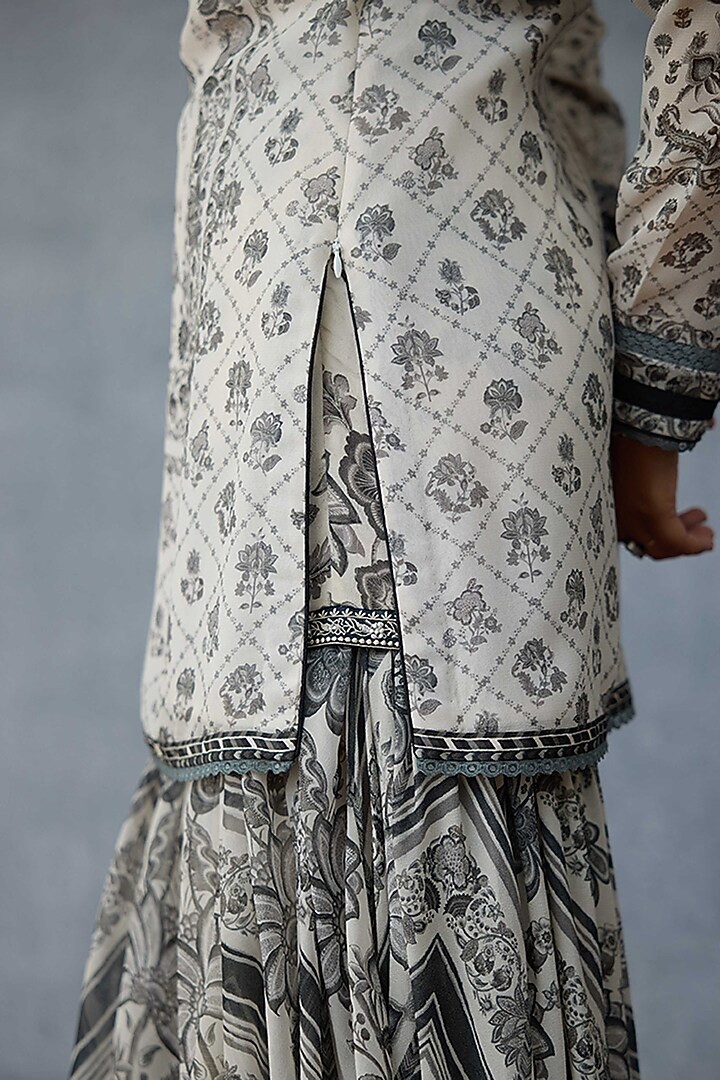 Black & White Georgette Digital Printed Wedding Sharara Set by TORANI at Pernia's Pop Up Shop