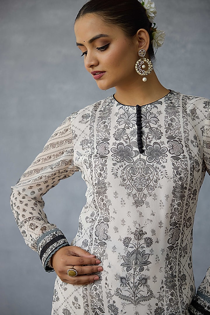Black & White Georgette Digital Printed Wedding Sharara Set by TORANI at Pernia's Pop Up Shop