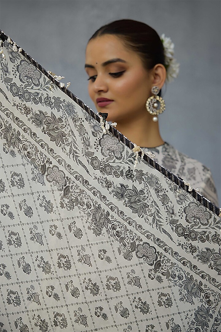 Black & White Georgette Digital Printed Wedding Sharara Set by TORANI at Pernia's Pop Up Shop