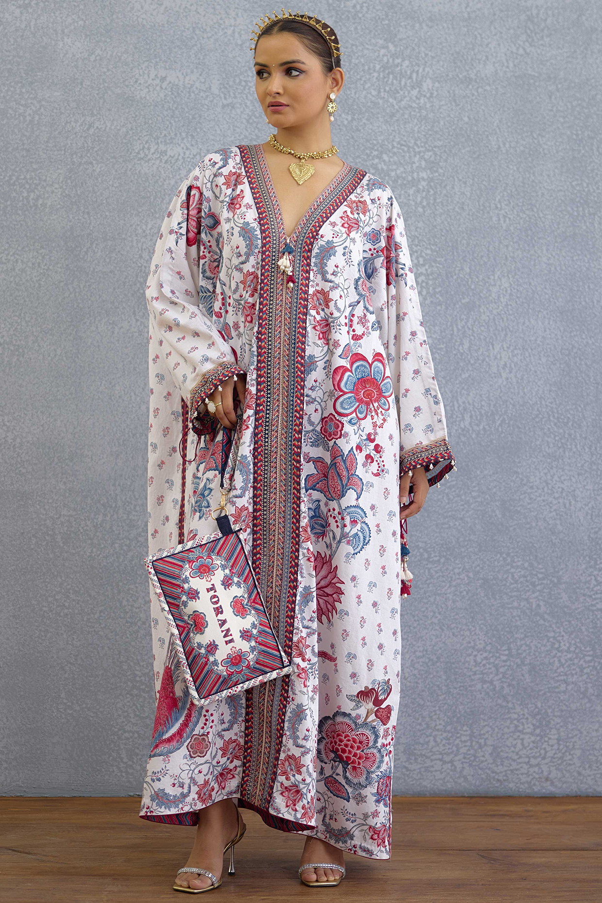 Multi-Colored Linen Digital Printed Kaftan by TORANI at Pernia's Pop Up Shop