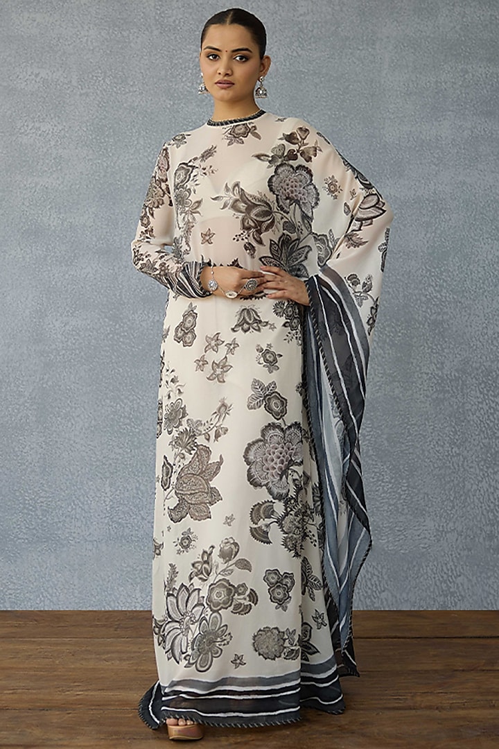 Black & White Georgette Digital Printed Kaftan Set by TORANI at Pernia's Pop Up Shop