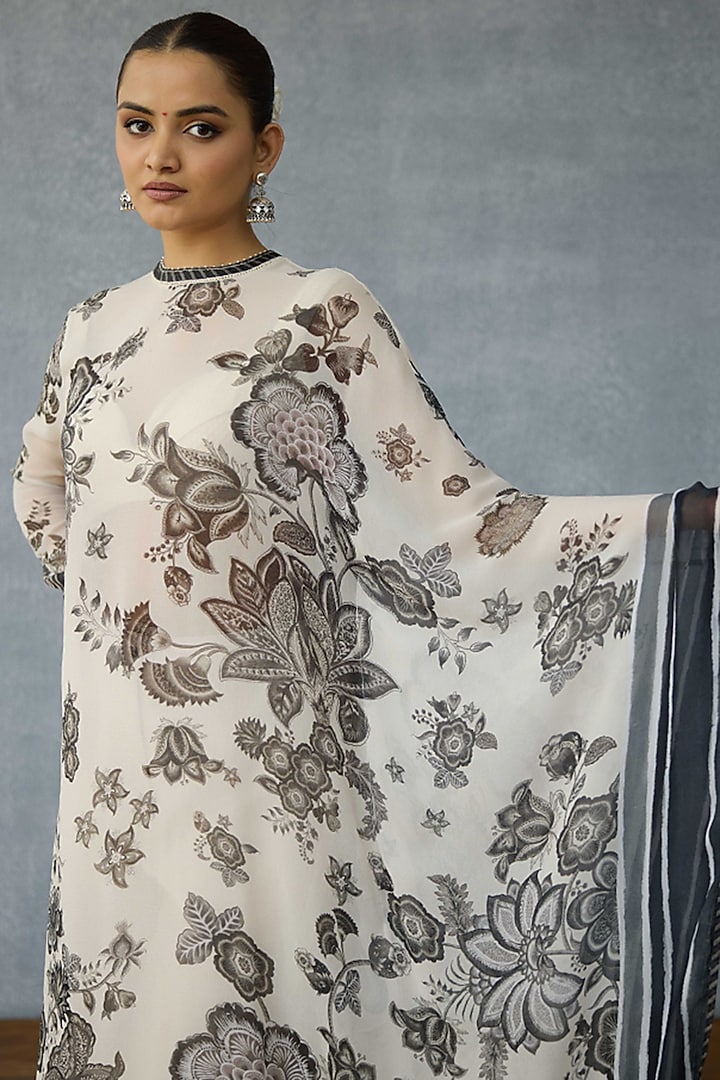 Black & White Georgette Digital Printed Kaftan Set by TORANI at Pernia's Pop Up Shop