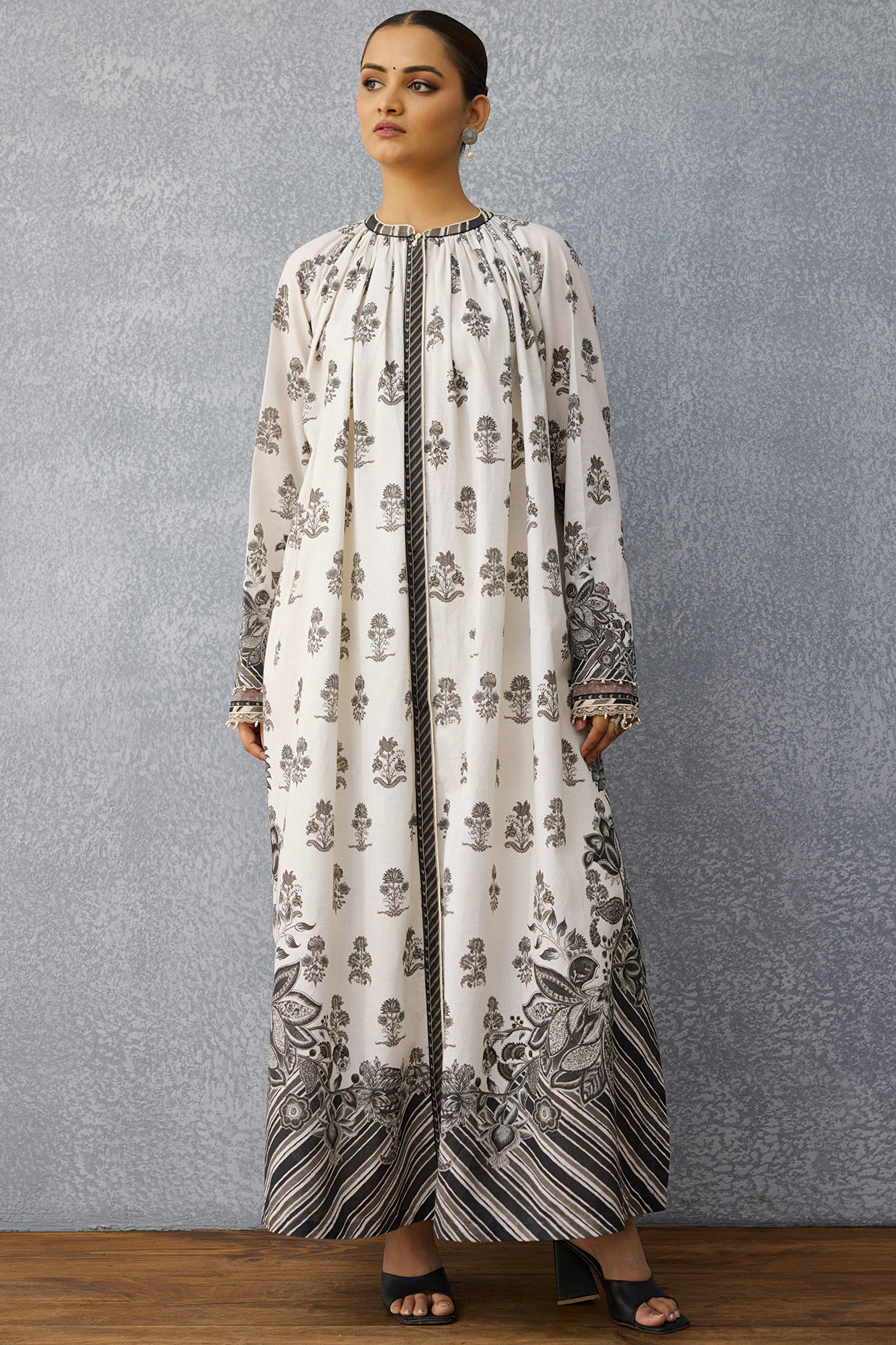 Black & White Soft Linen Digital Printed Kurta Set by TORANI at Pernia's Pop Up Shop