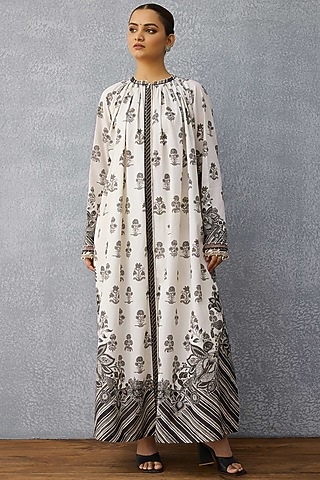 Black & White Soft Linen Digital Printed Kurta Set by TORANI