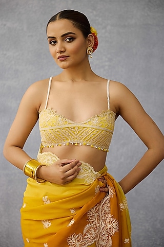 Yellow Butterfly Net Embroidered Bralette by TORANI