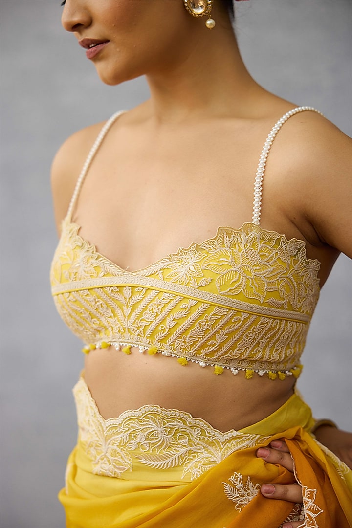 Yellow Butterfly Net Embroidered Bralette by TORANI at Pernia's Pop Up Shop