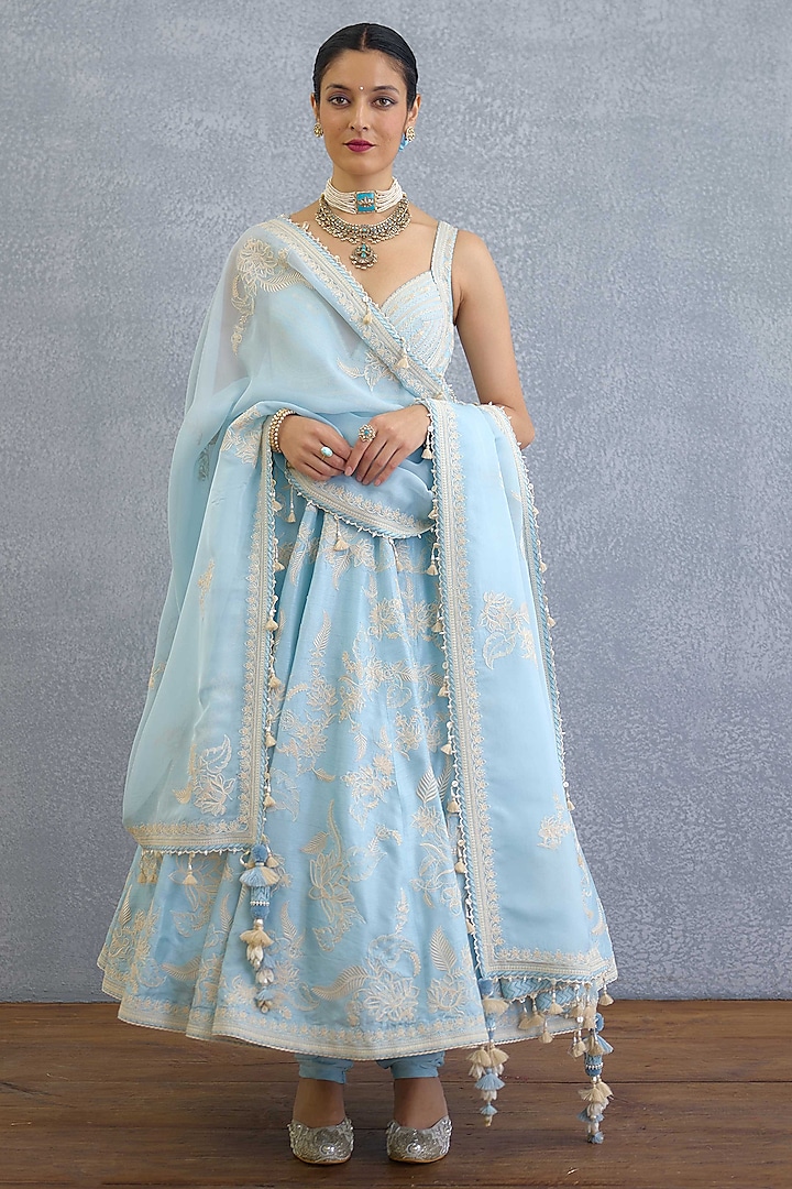 Blue Jeni Silk Dori Hand Embroidered Bridal Anarkali Set by TORANI at Pernia's Pop Up Shop
