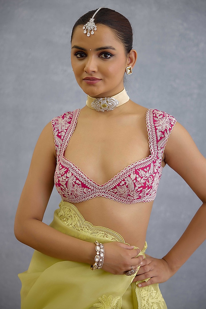 Pink Jeni Silk Dori Embroidered Blouse by TORANI at Pernia's Pop Up Shop