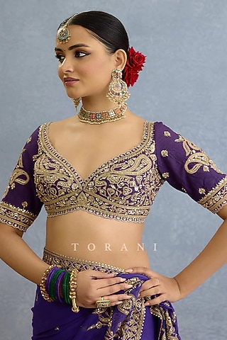 Purple Jeni Silk Embroidered Blouse by TORANI