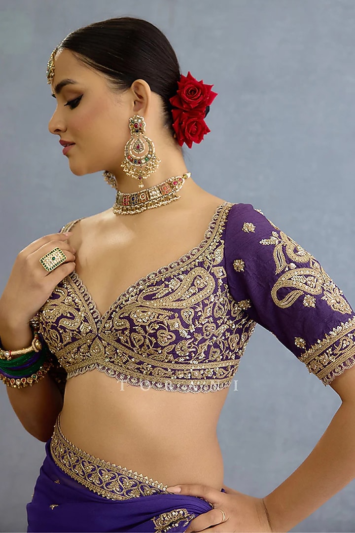 Purple Jeni Silk Embroidered Blouse by TORANI at Pernia's Pop Up Shop