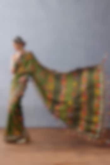Green Silk Digital Printed Wedding Saree by TORANI at Pernia's Pop Up Shop