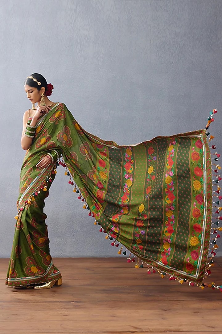 Green Silk Digital Printed Wedding Saree by TORANI at Pernia's Pop Up Shop
