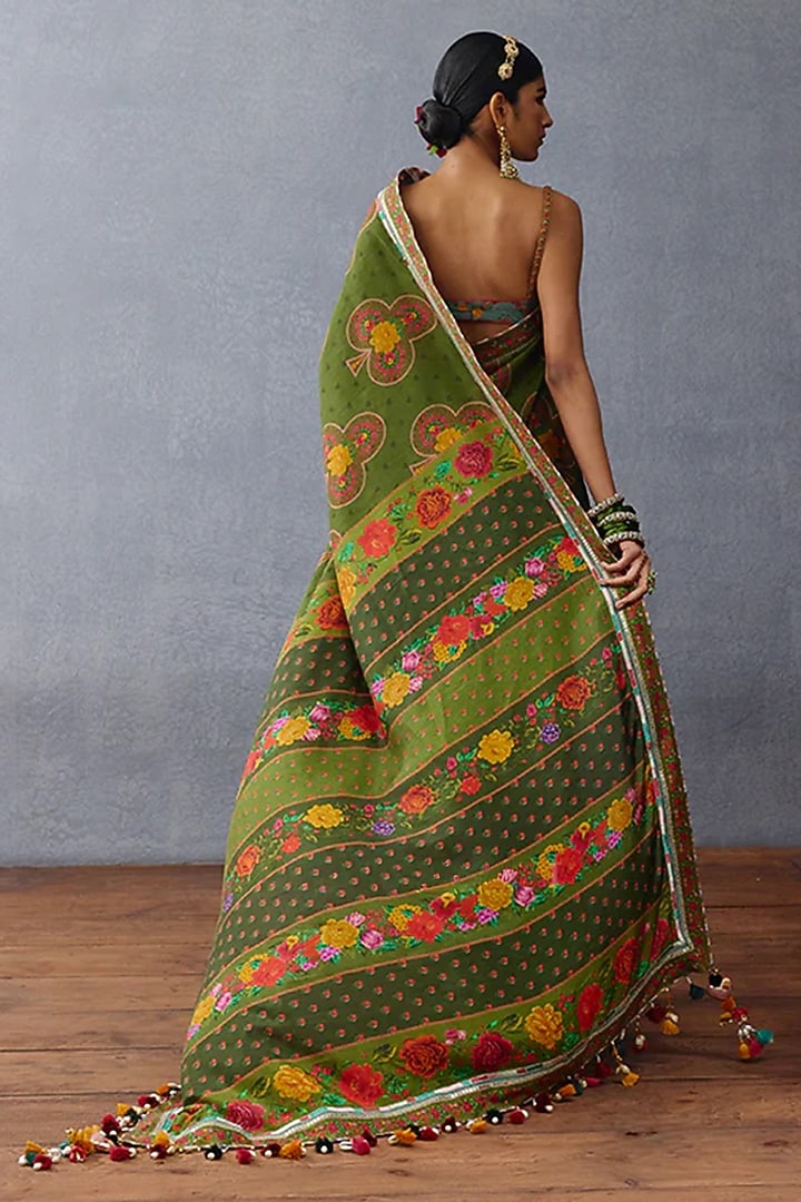 Green Silk Digital Printed Wedding Saree by TORANI at Pernia's Pop Up Shop