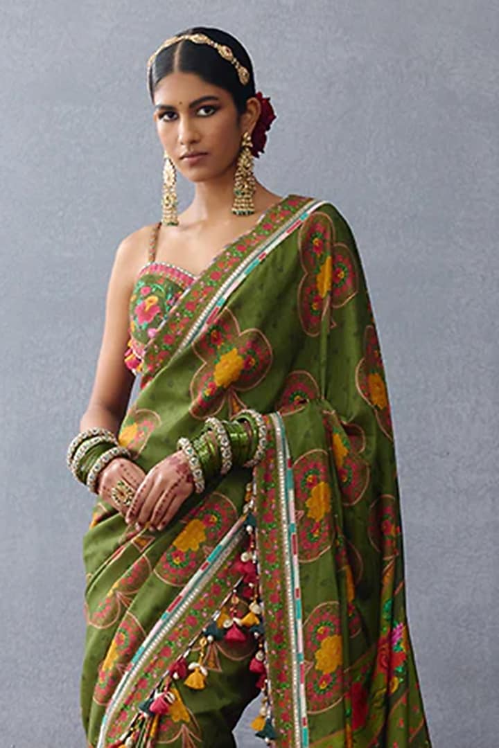 Green Silk Digital Printed Wedding Saree by TORANI at Pernia's Pop Up Shop