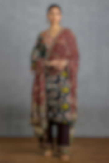 Dark Blue Silk Patola Printed Kurta Set by Torani at Pernia's Pop Up Shop