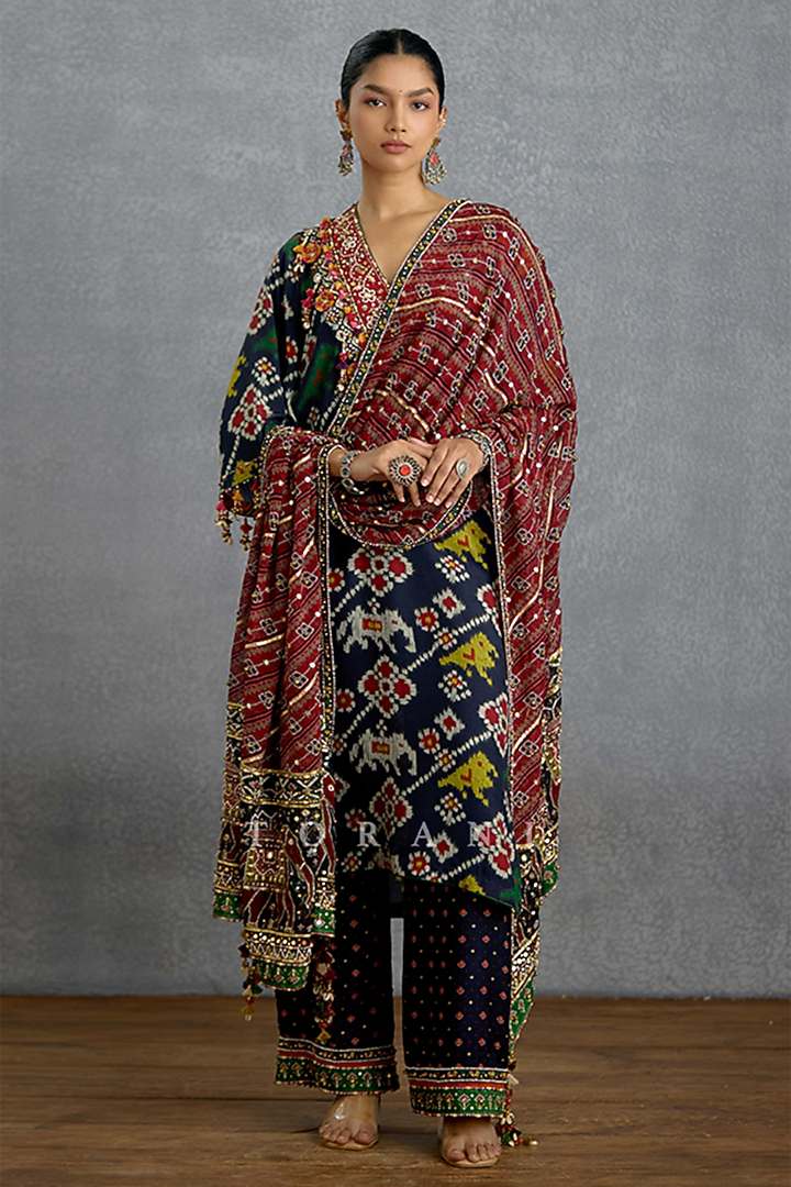 Dark Blue Silk Patola Printed Kurta Set by Torani at Pernia's Pop Up Shop