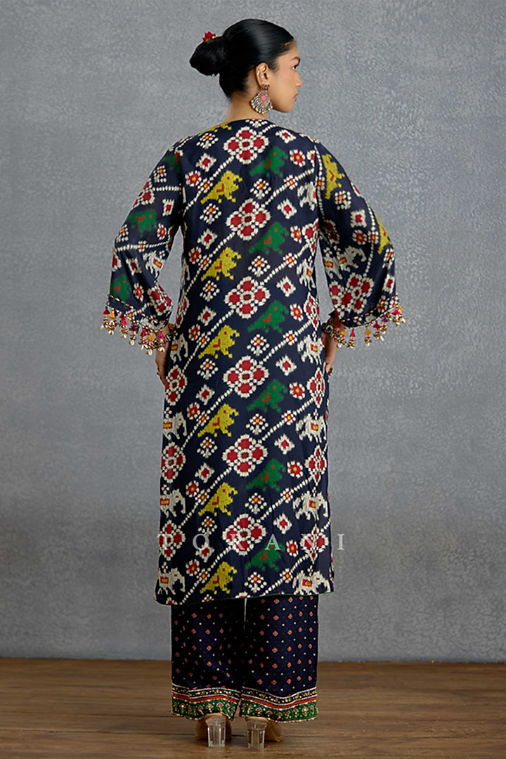 Dark Blue Silk Patola Printed Kurta Set by Torani at Pernia's Pop Up Shop