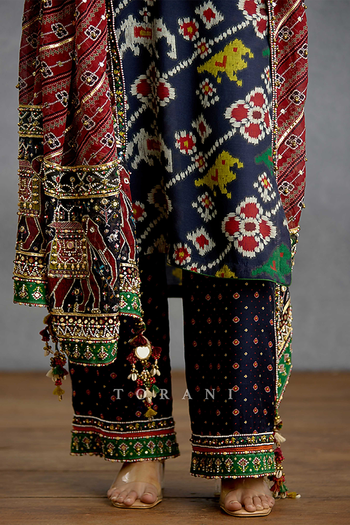 Dark Blue Silk Patola Printed Kurta Set by Torani at Pernia's Pop Up Shop