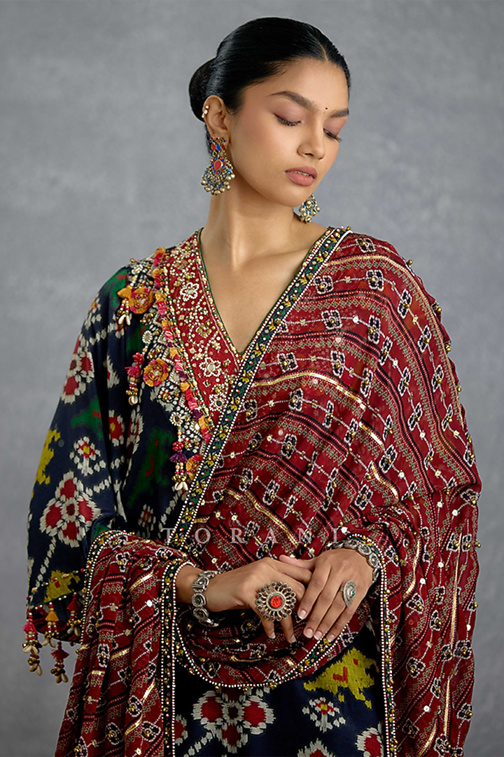 Dark Blue Silk Patola Printed Kurta Set by Torani at Pernia's Pop Up Shop