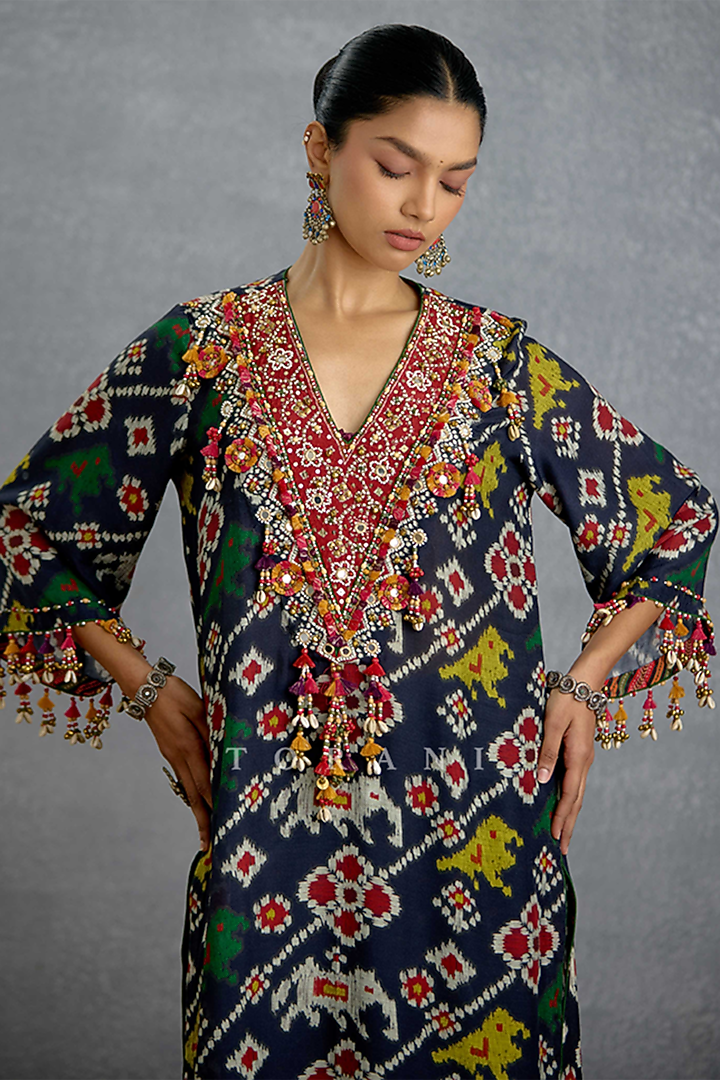 Dark Blue Silk Patola Printed Kurta Set by Torani at Pernia's Pop Up Shop