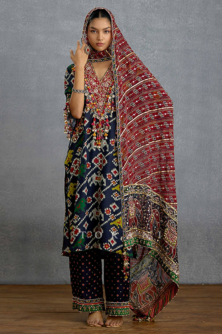 Dark Blue Silk Patola Printed Kurta Set by Torani at Pernia's Pop Up Shop