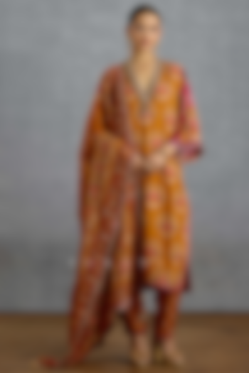 Yellow Silk Patola Printed Kurta Set by Torani at Pernia's Pop Up Shop