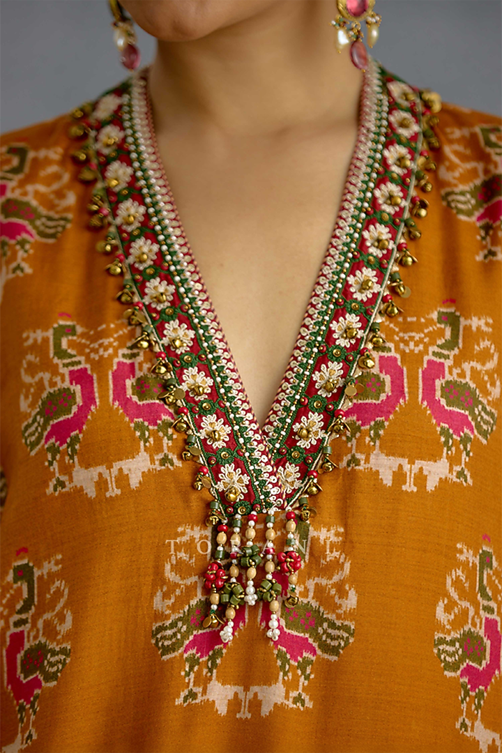 Yellow Silk Patola Printed Kurta Set by Torani at Pernia's Pop Up Shop