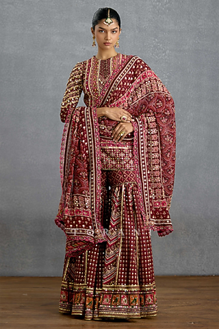 Multi-Colored Silk Patola Printed Sharara Set by Torani