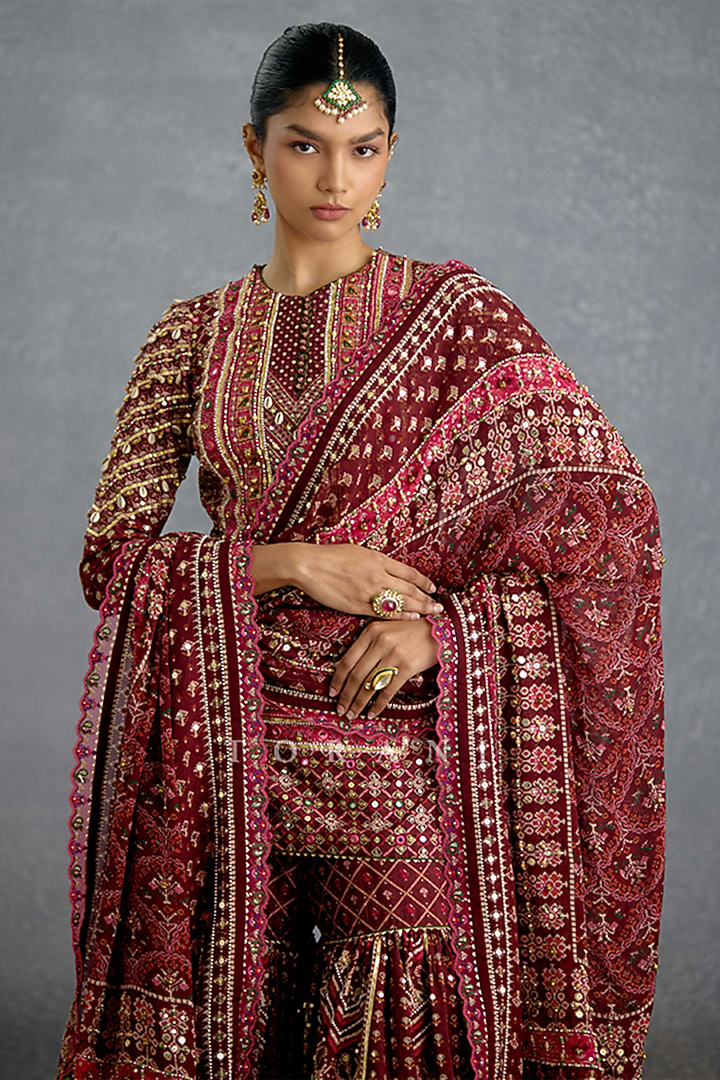 Multi-Colored Silk Patola Printed Bridal Sharara Set by Torani at Pernia's Pop Up Shop