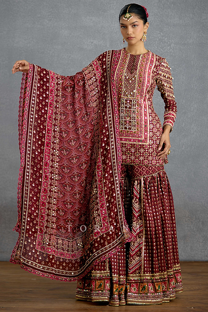 Multi-Colored Silk Patola Printed Bridal Sharara Set by Torani at Pernia's Pop Up Shop