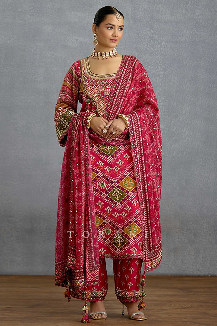 Multi-Colored Muslin Silk Patola Printed Kurta Set by Torani at Pernia's Pop Up Shop