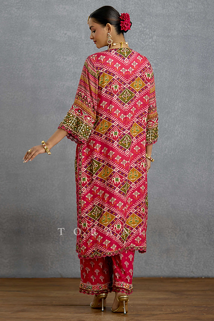 Multi-Colored Muslin Silk Patola Printed Kurta Set by Torani at Pernia's Pop Up Shop