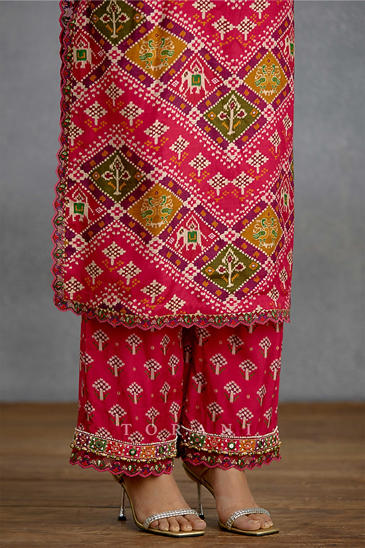 Multi-Colored Muslin Silk Patola Printed Kurta Set by Torani at Pernia's Pop Up Shop