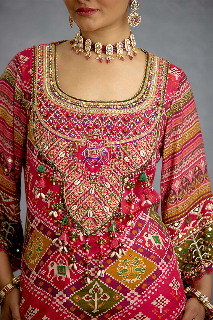 Multi-Colored Muslin Silk Patola Printed Kurta Set by Torani at Pernia's Pop Up Shop