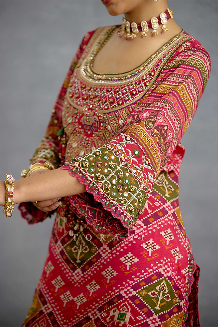 Multi-Colored Muslin Silk Patola Printed Kurta Set by Torani at Pernia's Pop Up Shop