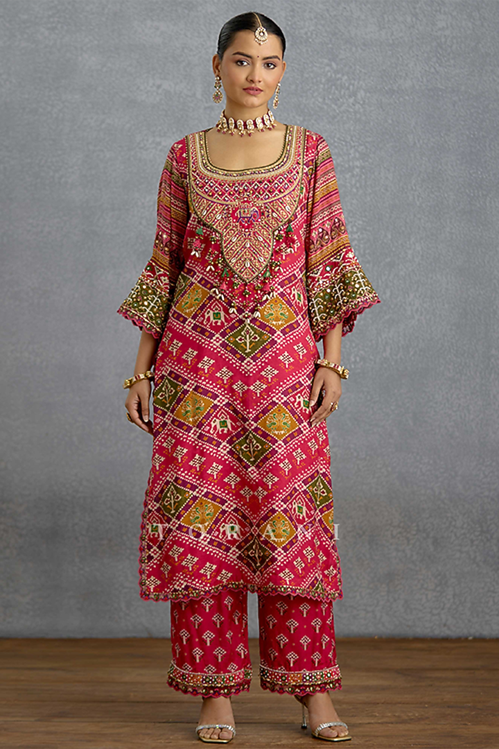 Multi-Colored Muslin Silk Patola Printed Kurta Set by Torani at Pernia's Pop Up Shop