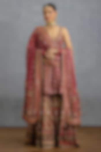 Ruby Pink Silk Patola Printed & Embroidered Bridal Sharara Set by TORANI at Pernia's Pop Up Shop
