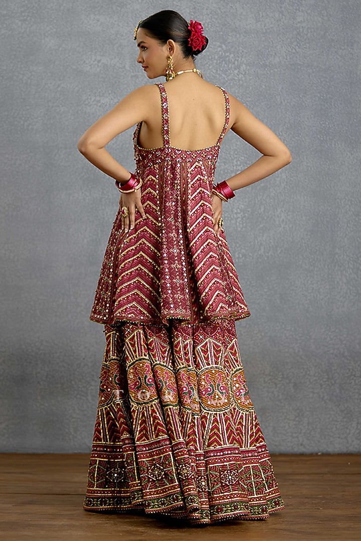 Ruby Pink Silk Patola Printed & Embroidered Bridal Sharara Set by TORANI at Pernia's Pop Up Shop