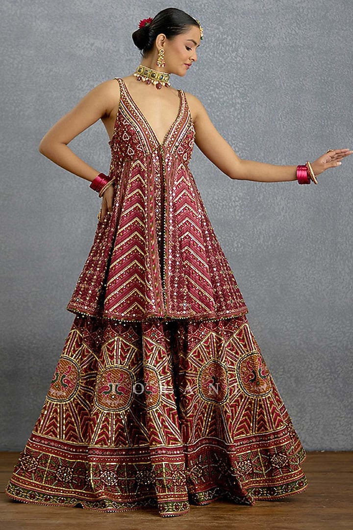 Ruby Pink Silk Patola Printed & Embroidered Bridal Sharara Set by TORANI at Pernia's Pop Up Shop