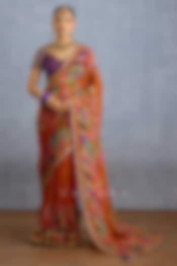 Orange-Purple Viscose Organza Digital Printed Wedding Saree by TORANI at Pernia's Pop Up Shop